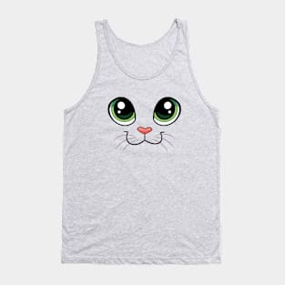 Happy Cat Face - Closed Mouth Solid Background Tank Top